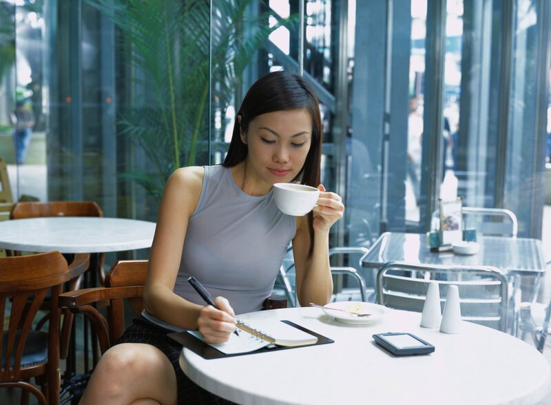 Woman drinking coffee at cafe