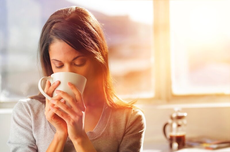 Woman Drinking Coffee — Brown, Calm, Morning