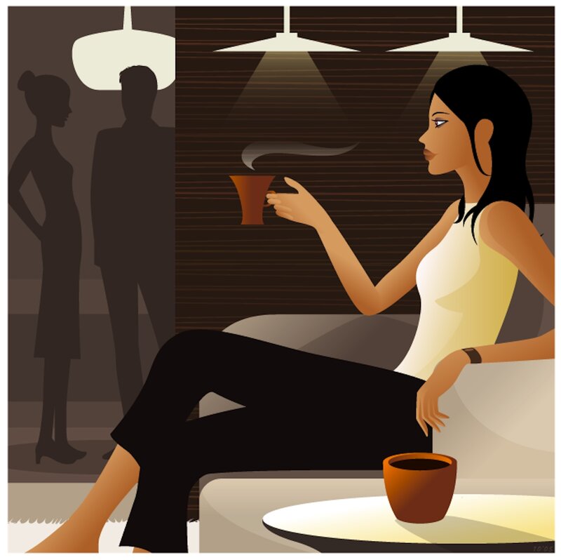 Woman Drinking Coffee — Brown, Calm, Night
