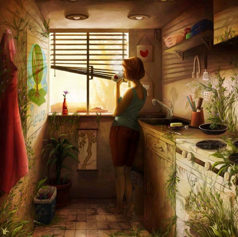 Woman Drinking Coffee — Brown