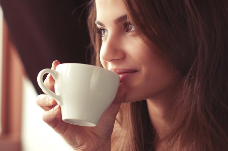 Woman Drinking Coffee — White, Calm