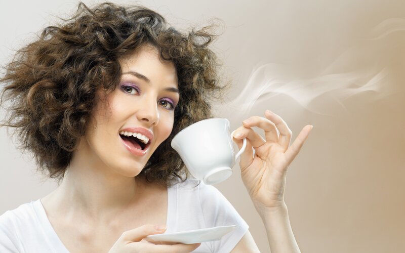 Woman Drinking Coffee — White, Relaxed
