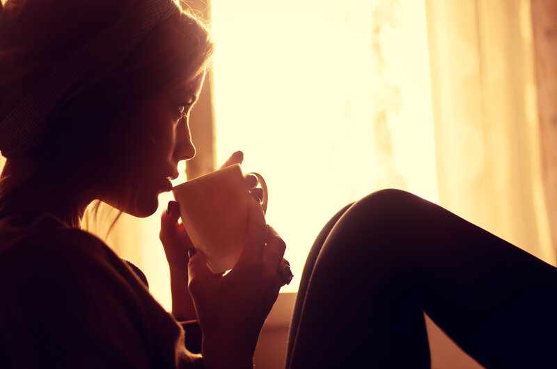 Woman Drinking Coffee — Yellow