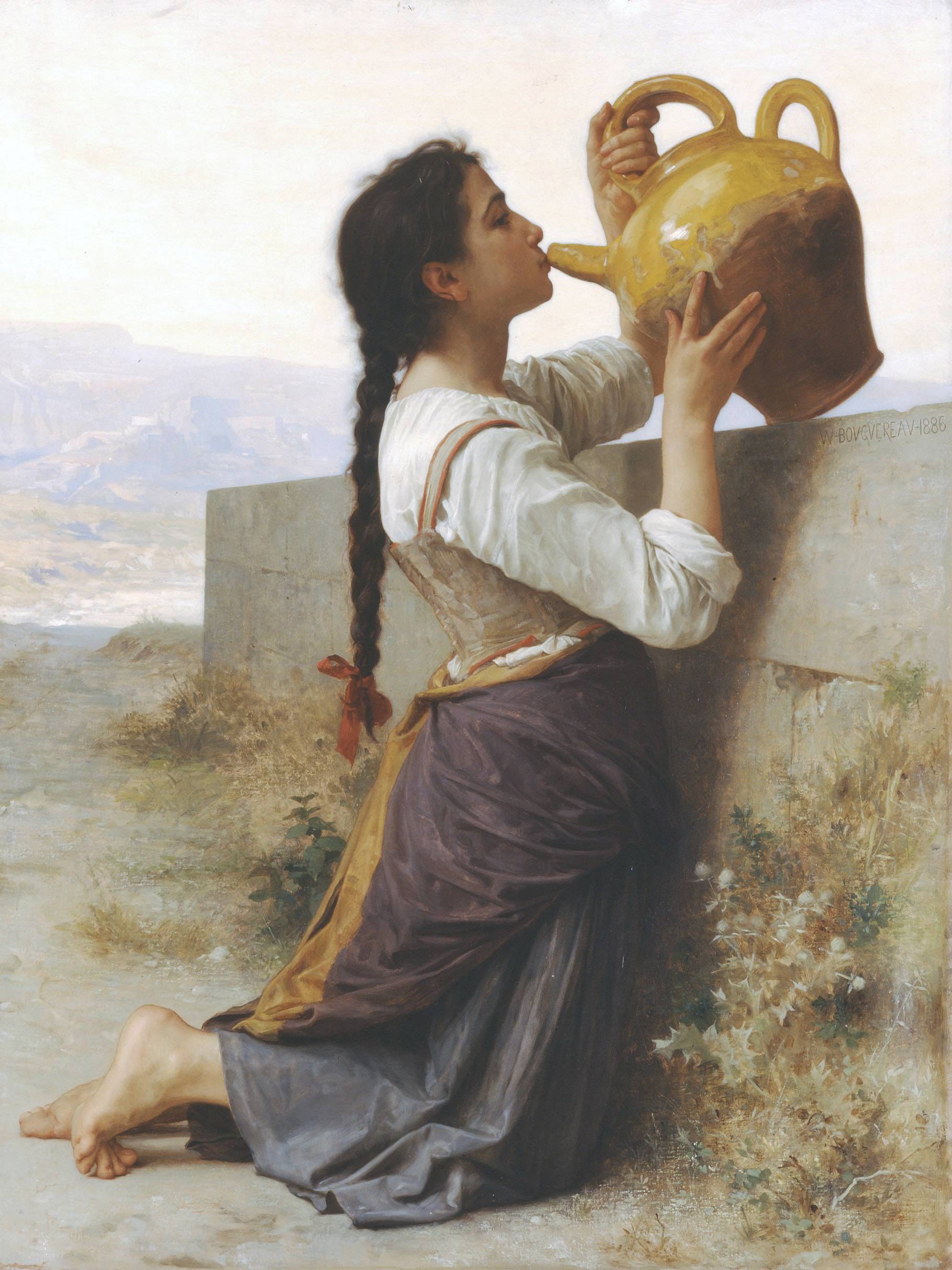 Woman drinking from a jug