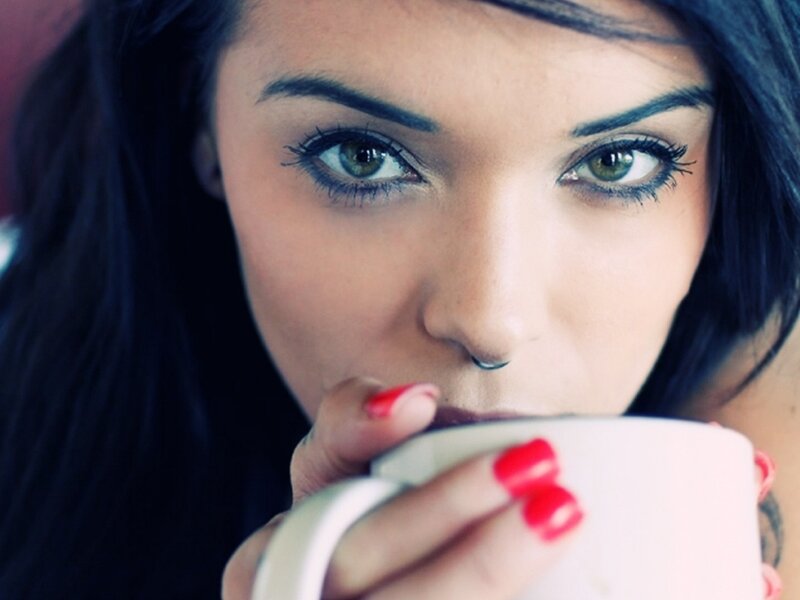 Woman Drinking from Cup — Black