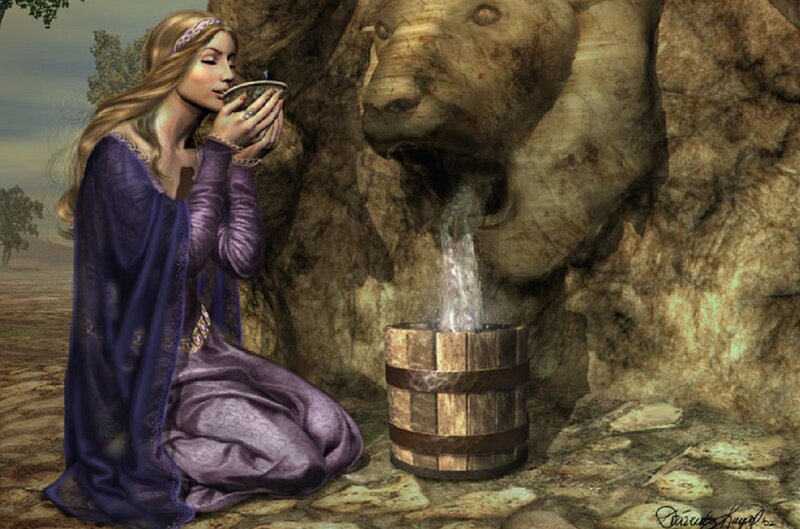 Woman Drinking from Cup — Purple