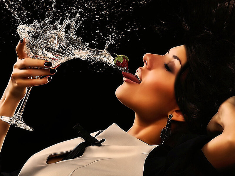 Woman Drinking from Glass — Black
