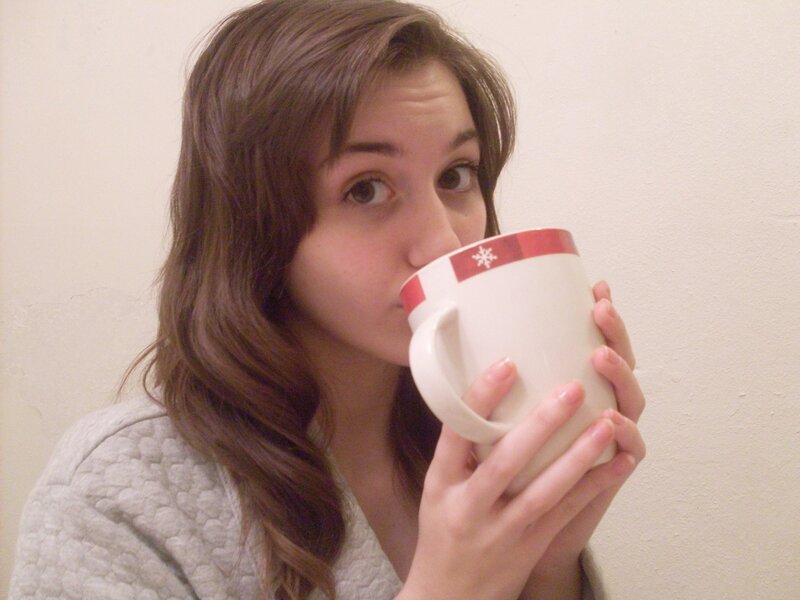 Woman Drinking from Mug — White, Calm, Photograph