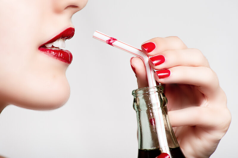 Woman Drinking Soda — Red