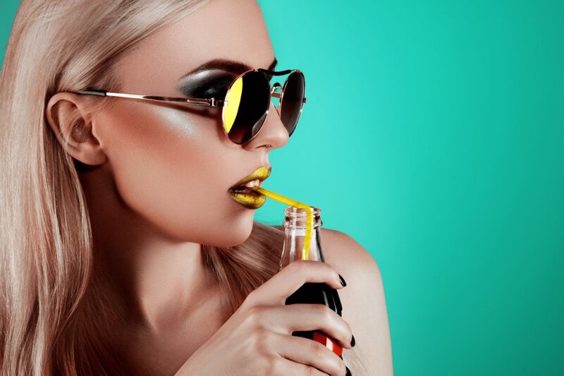 Woman Drinking Soda — Teal