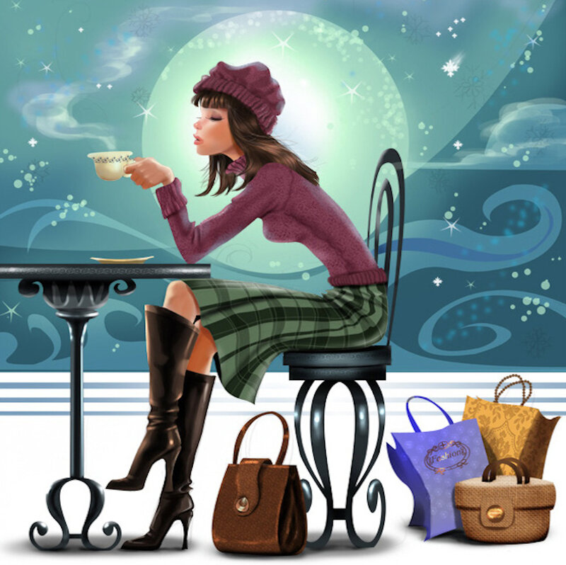 Woman Drinking Tea — Green