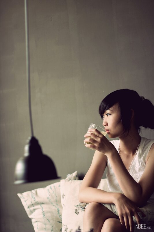 woman drinking tea in a quiet room