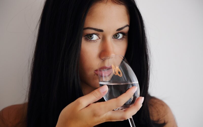 Woman Drinking Water — Black, Neutral