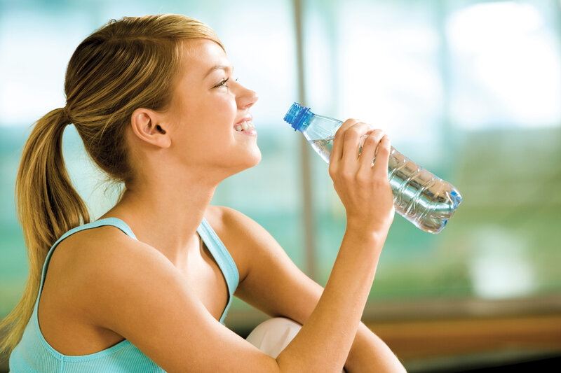 Woman Drinking Water — Blue