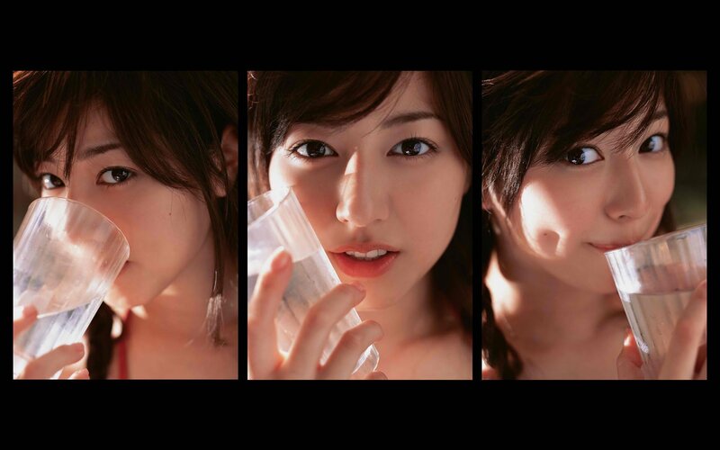 woman drinking water in three panels