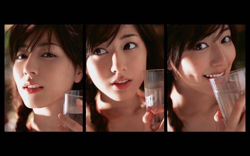 woman drinking water in three panels