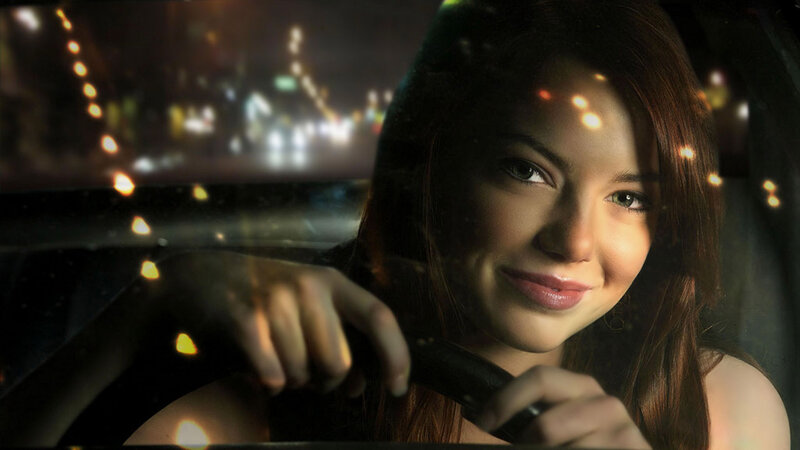 woman driving at night