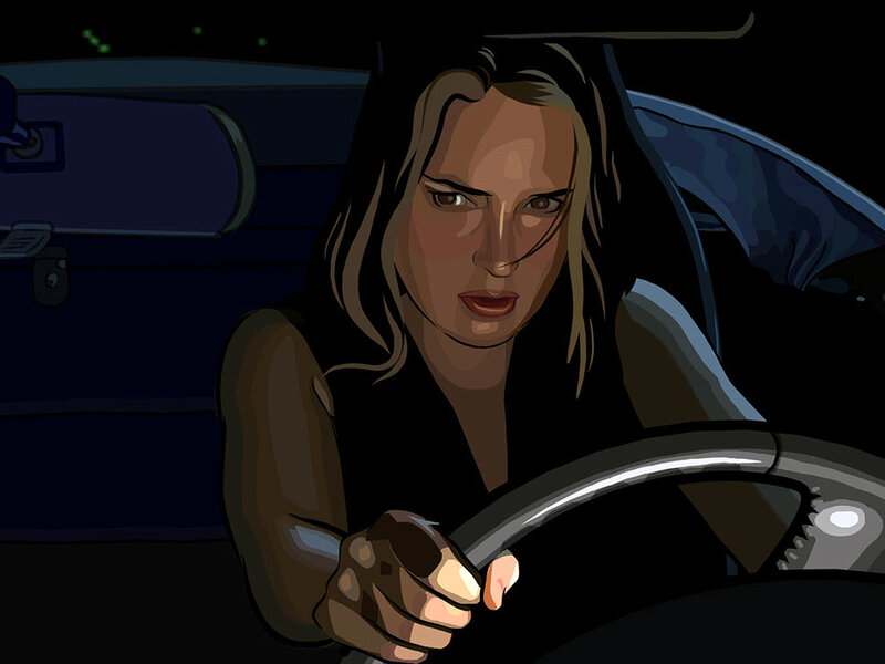 woman driving at night
