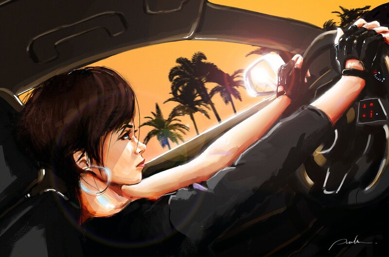Woman Driving Car — Orange