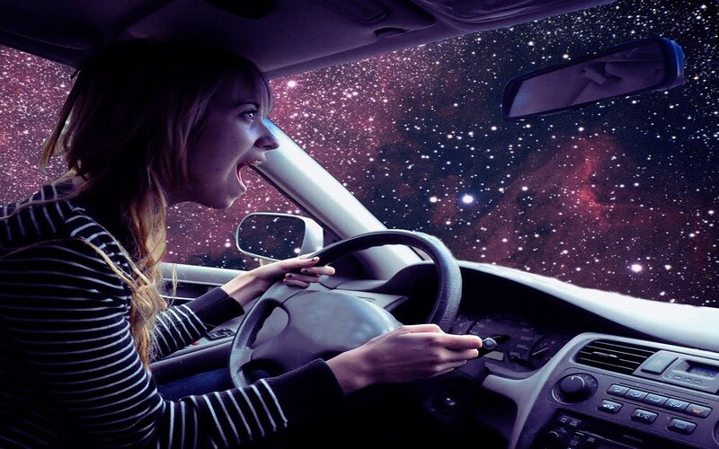 Woman Driving Car — Purple