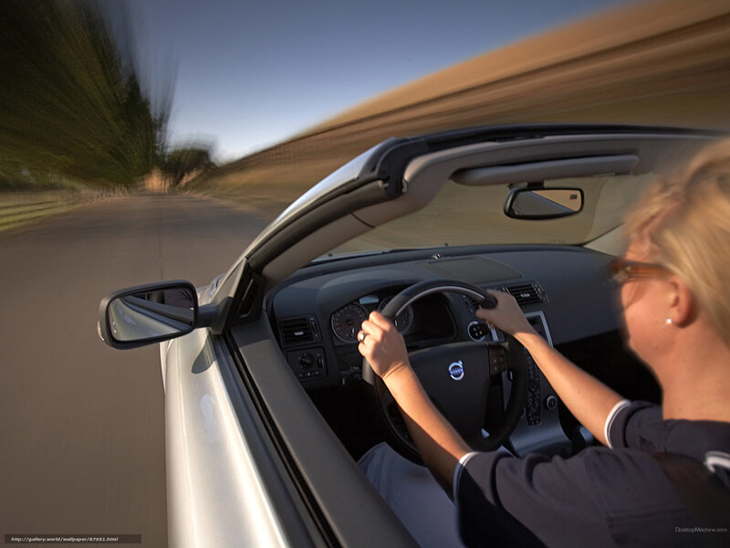 Woman Driving Convertible — Silver