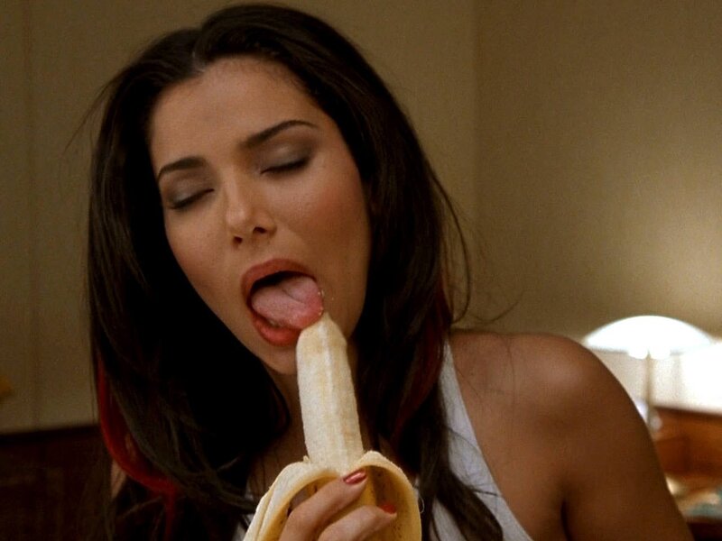 woman eating a banana