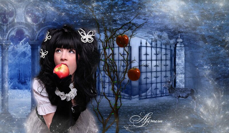 Woman Eating Apple — Blue, Fantasy