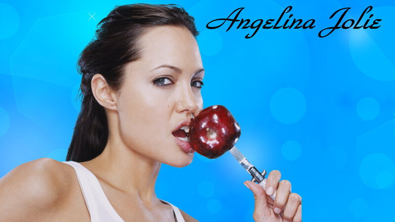 Woman Eating Apple — Blue
