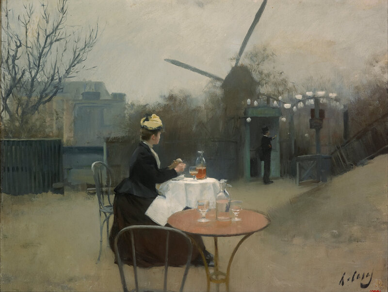 Woman Eating at Outdoor Table