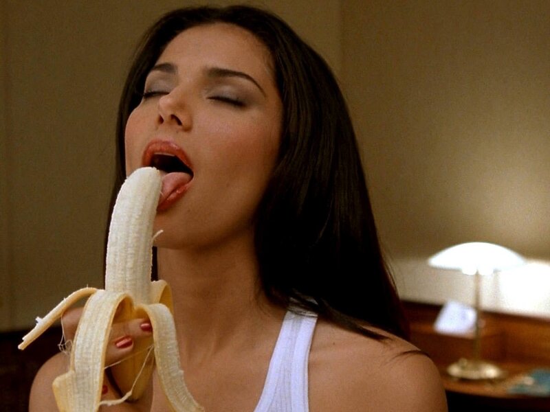 woman eating banana