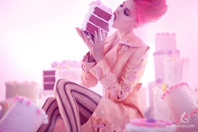 Woman Eating Cake — Pink