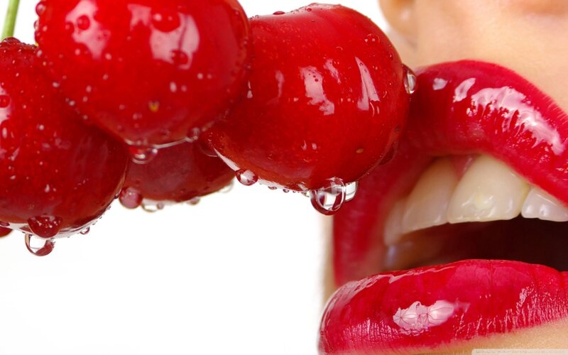 Woman Eating Cherries — Red, Sensual