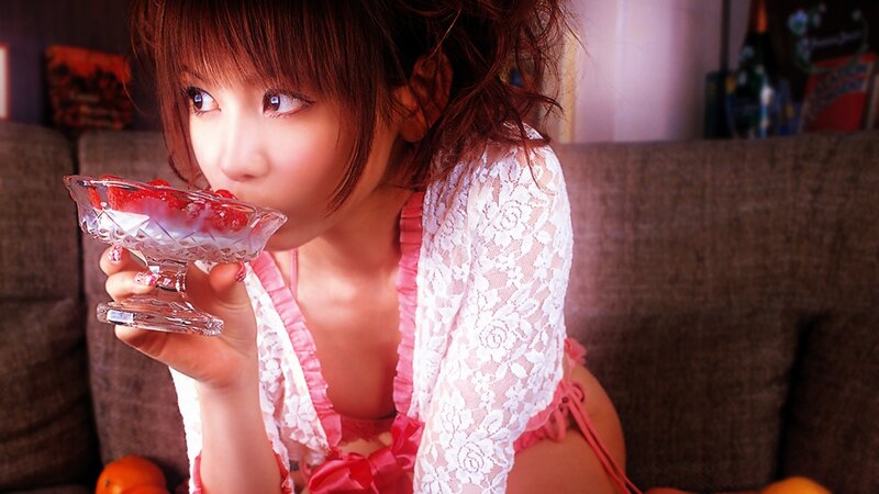 Woman Eating Dessert — White, Calm