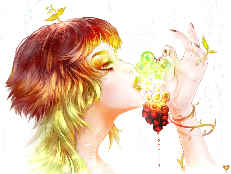 Woman Eating Grapes — Yellow