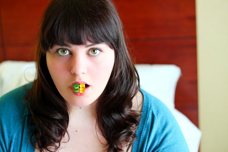 woman eating gummy bears