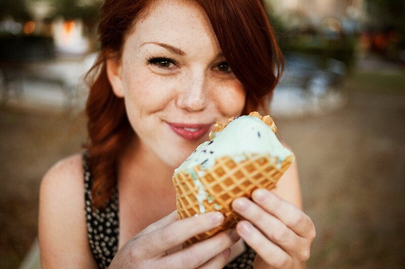 Woman eating ice cream cone