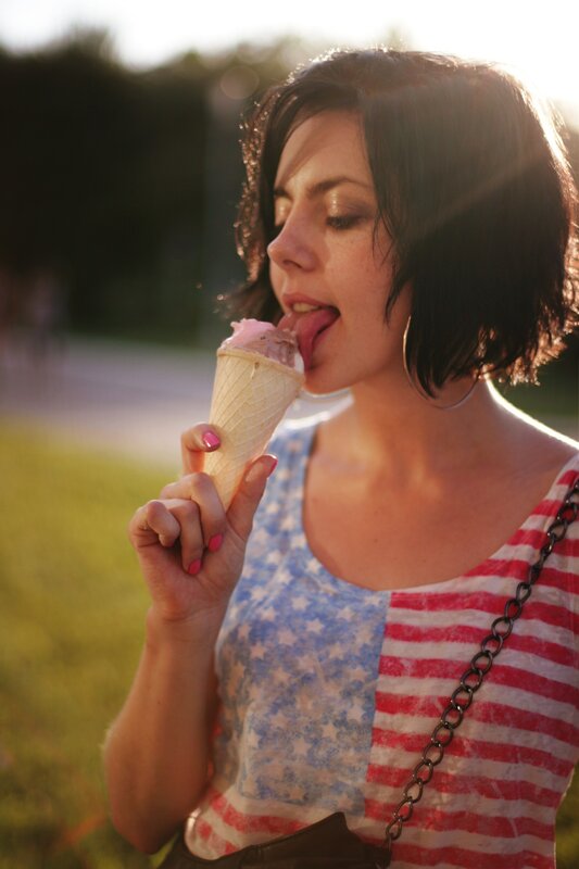 woman eating ice cream cone