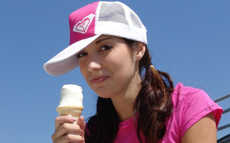 woman eating ice cream cone
