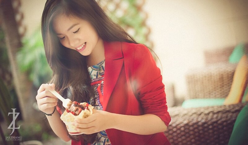 woman eating ice cream dessert