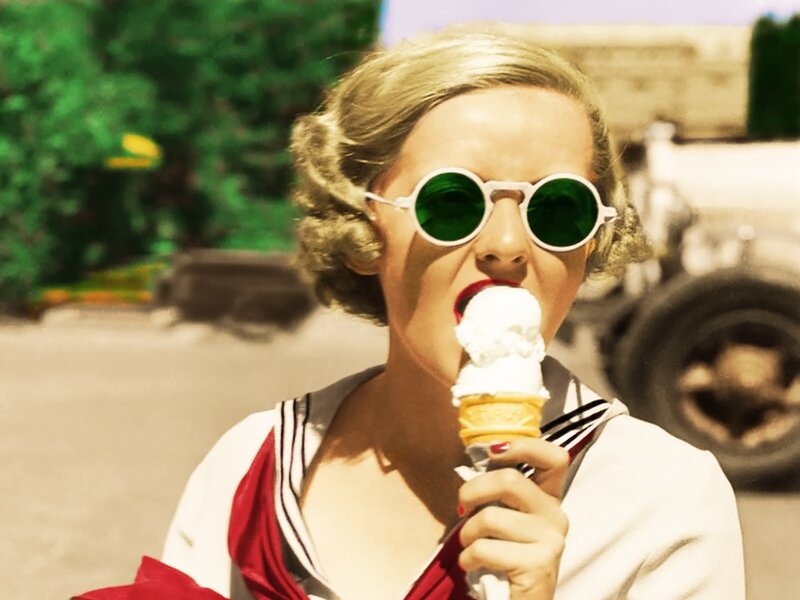 Woman Eating Ice Cream — Green