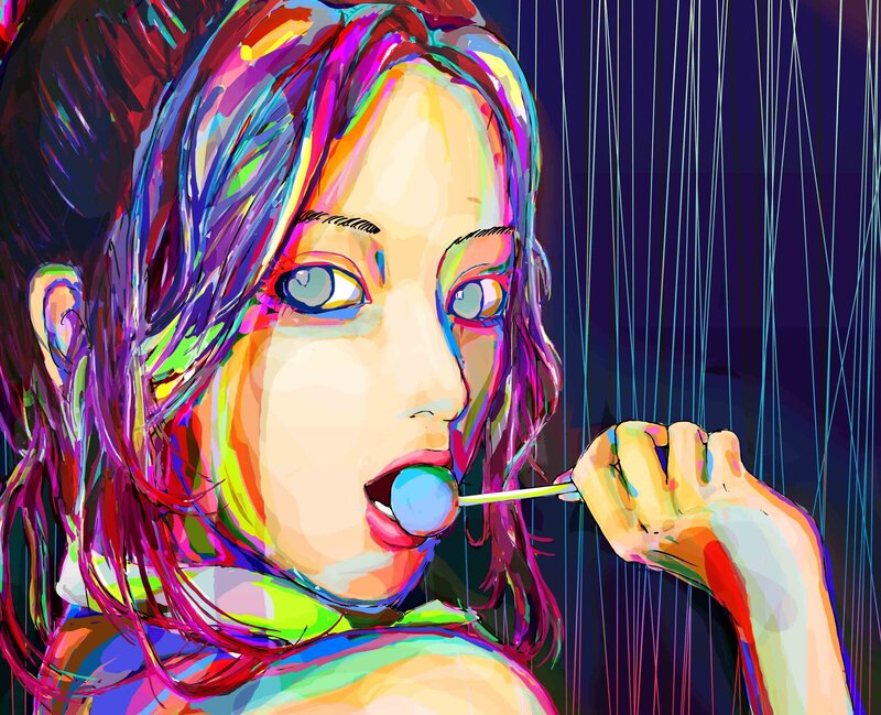 Woman Eating Lollipop — Purple