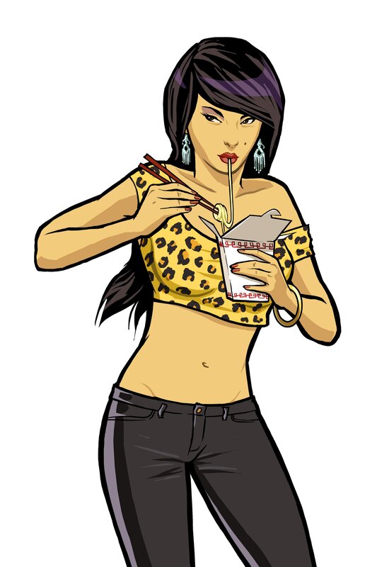 woman eating noodles