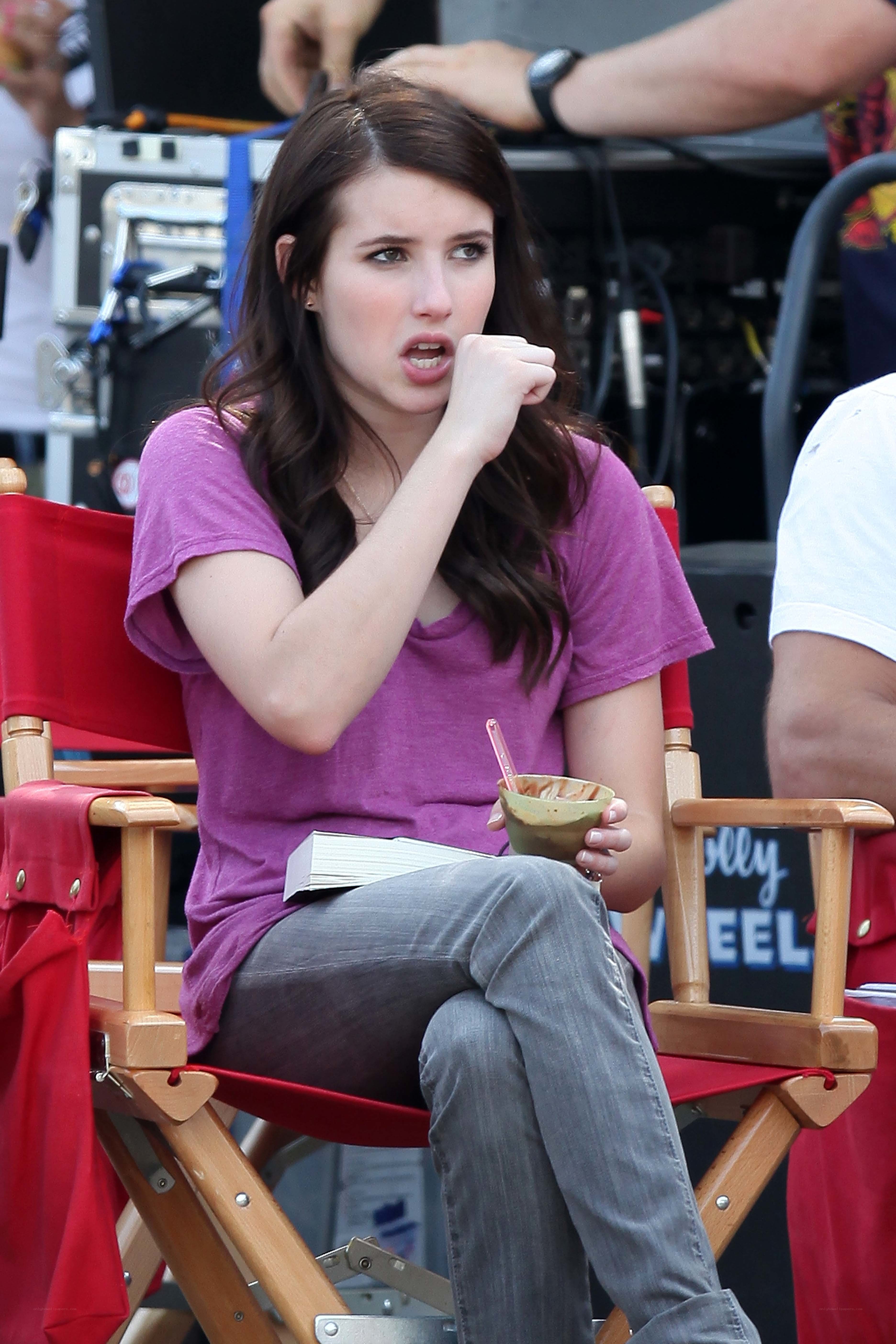 woman eating on set