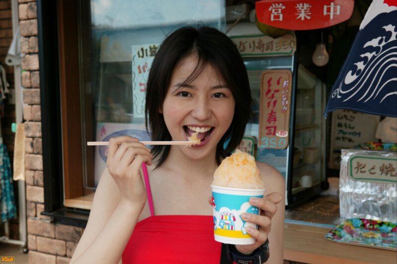 Woman eating shaved ice