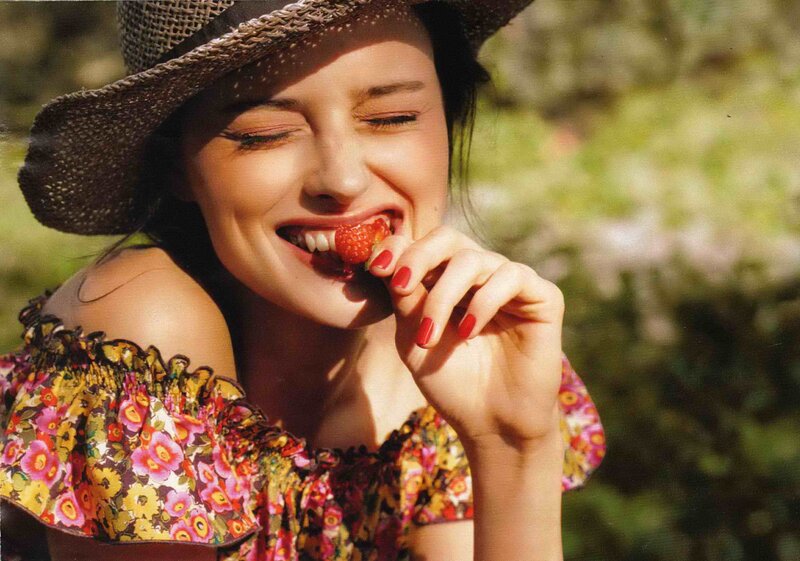 Woman Eating Strawberry — Yellow