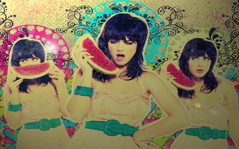 woman eating watermelon collage
