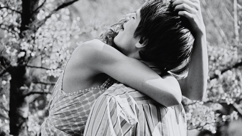 Woman Embracing Man — Black, Intimate, Spring