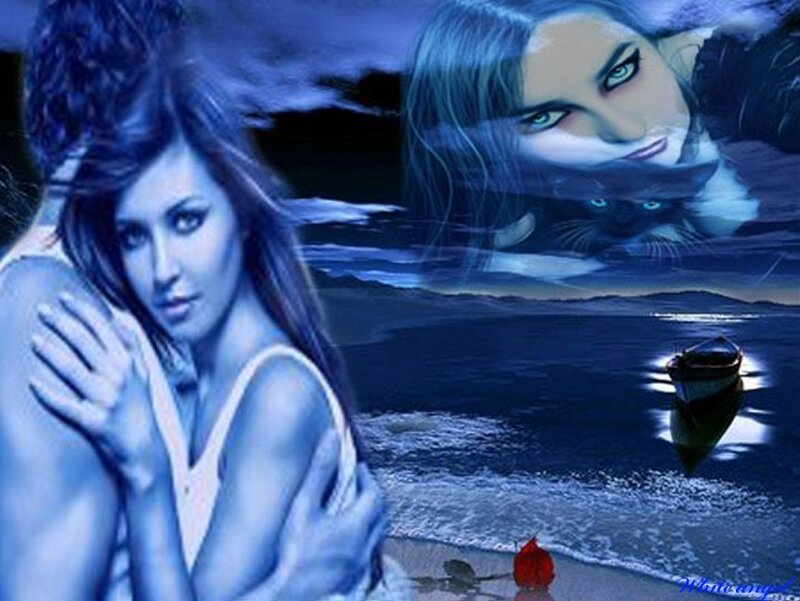 Woman Embracing Man — Blue