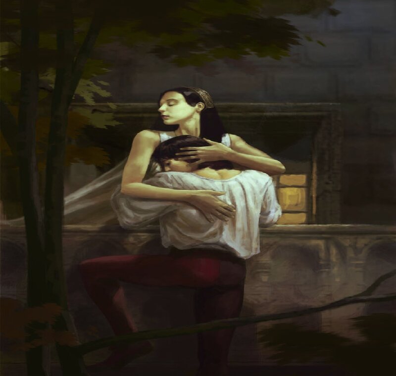Woman Embracing Man — Brown, Serene