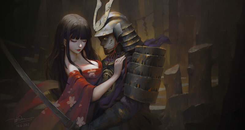 Woman Embracing Samurai